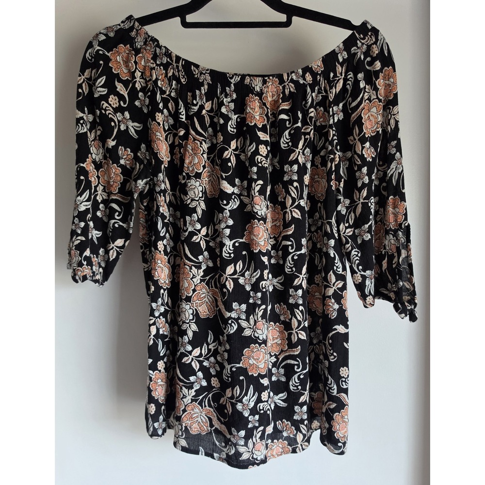 Pqla Women S Floral Off-Shoulder Blouse 3/4 Sleeve Boho Top Shirt Tunic